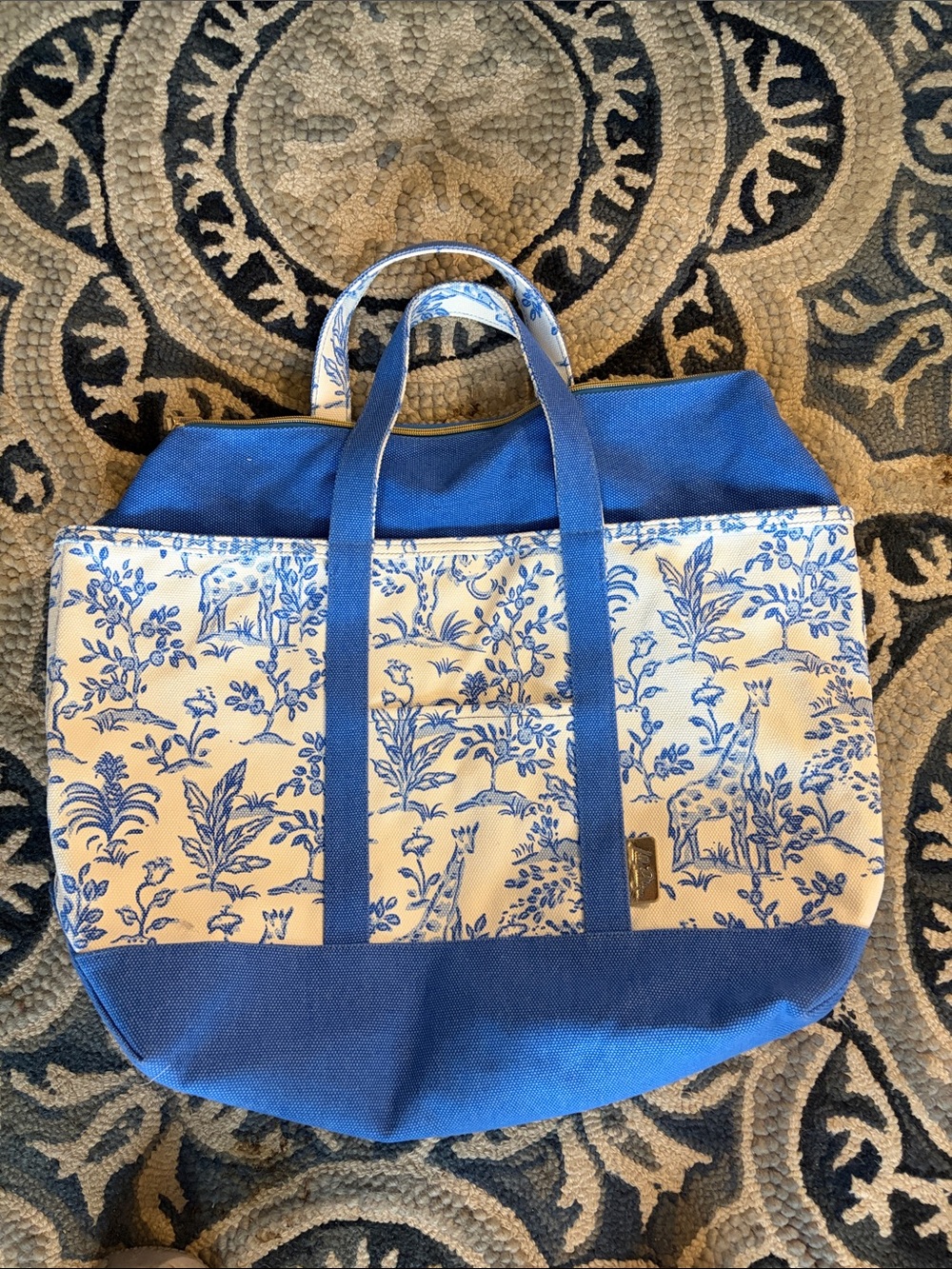 Blue & White Toile Canvas Tote Bag